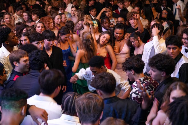Students dance at the Round Rock High School Prom at the Sheraton Austin and Georgetown hotel on Saturday, April 27, 2024 in Georgetown, Texas.